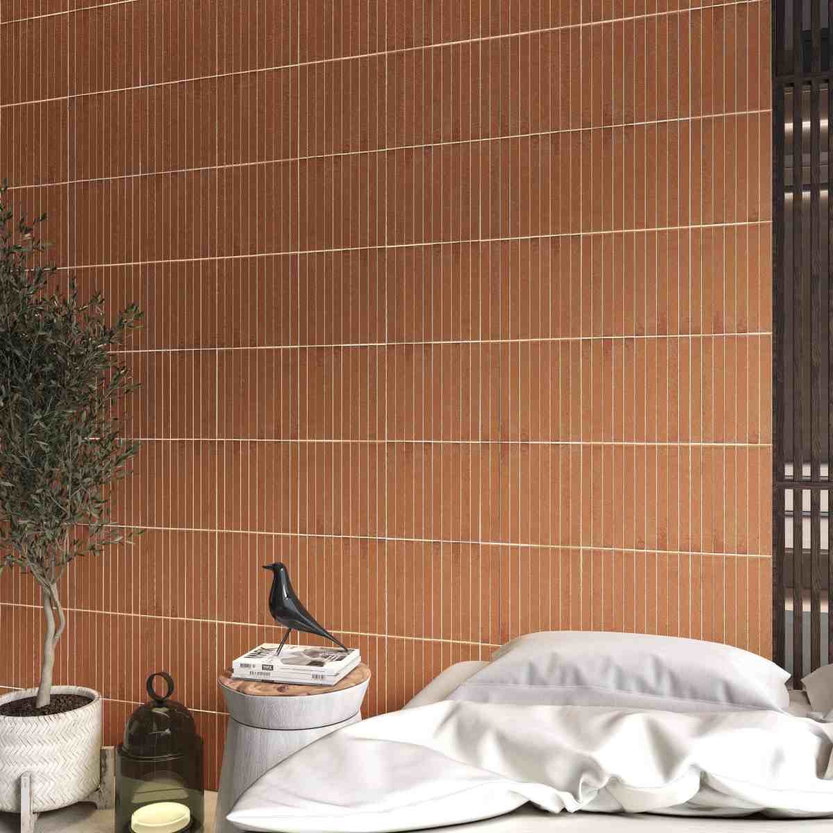 Terracotta wandtegels in slaapkamer